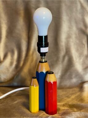 Vintage Pencil-Shaped Table Lamp in Red, Blue & Yellow